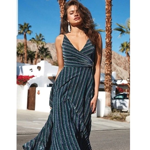 Dress the Population Dresses & Skirts - Dress the Population Lena Dress: Striped Maxi Dress - Blue and Green